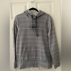 Men’s Hollister Black Gray White Plaid Sweatshirt Hoodie kangaroo pocket M